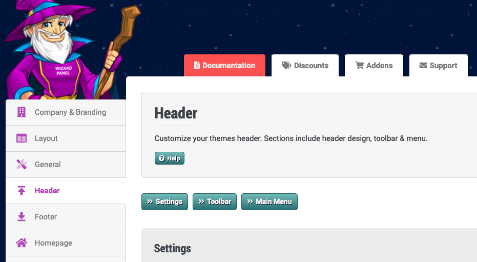 WizardPanel options panel for WordPress