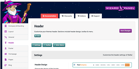 Wizard Panel Theme Options WordPress Theme